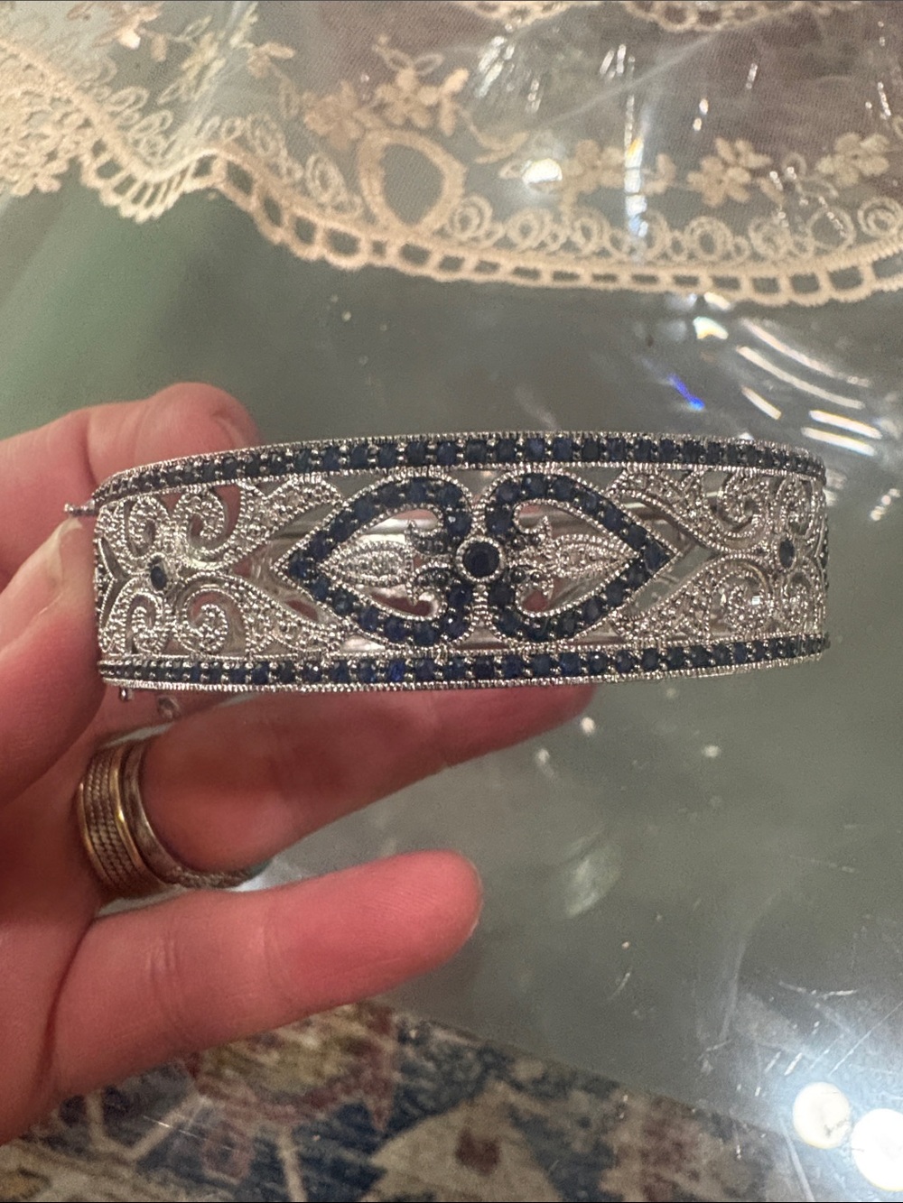 Sapphire Diamond  Bangle Sterling Silver new - Picture 6 of 14